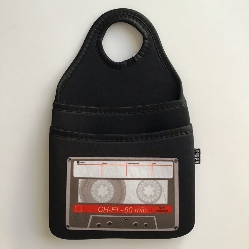 Vintage Cassette Music Neoprene Case Hanger Pocket Ear Buds Car Phone Tech Cords